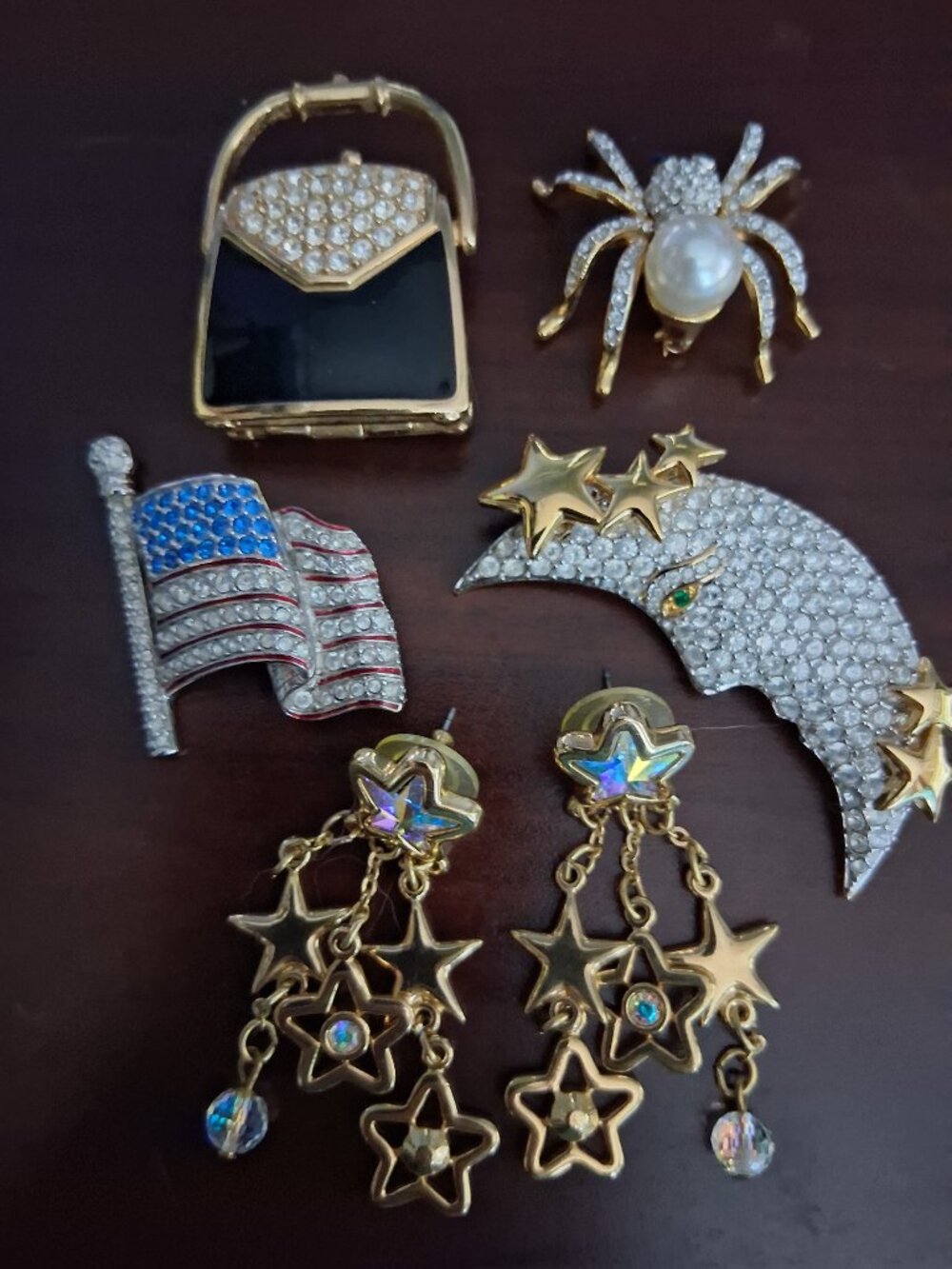 Swarovski Pin/Broch & Pierced Earring Collection 6 Pcs
